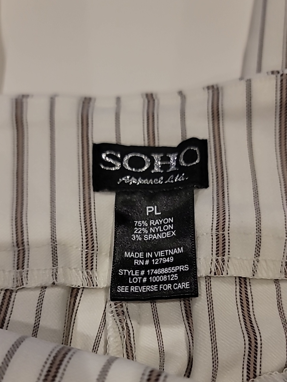 Soho Apparel White and Brown Vertical Stripe Cropped Pants - Picture 5 of 10
